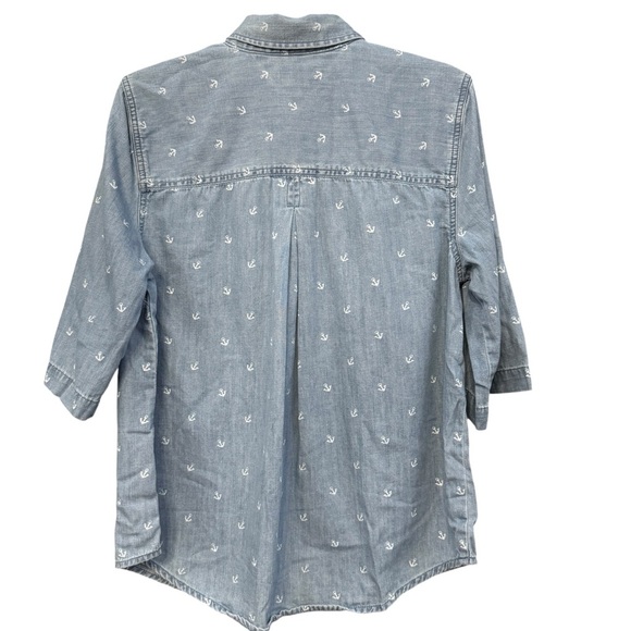 Tommy Hilfiger Chambray Anchor Print Popover Shirt Women’s Large Blue - Picture 2 of 6